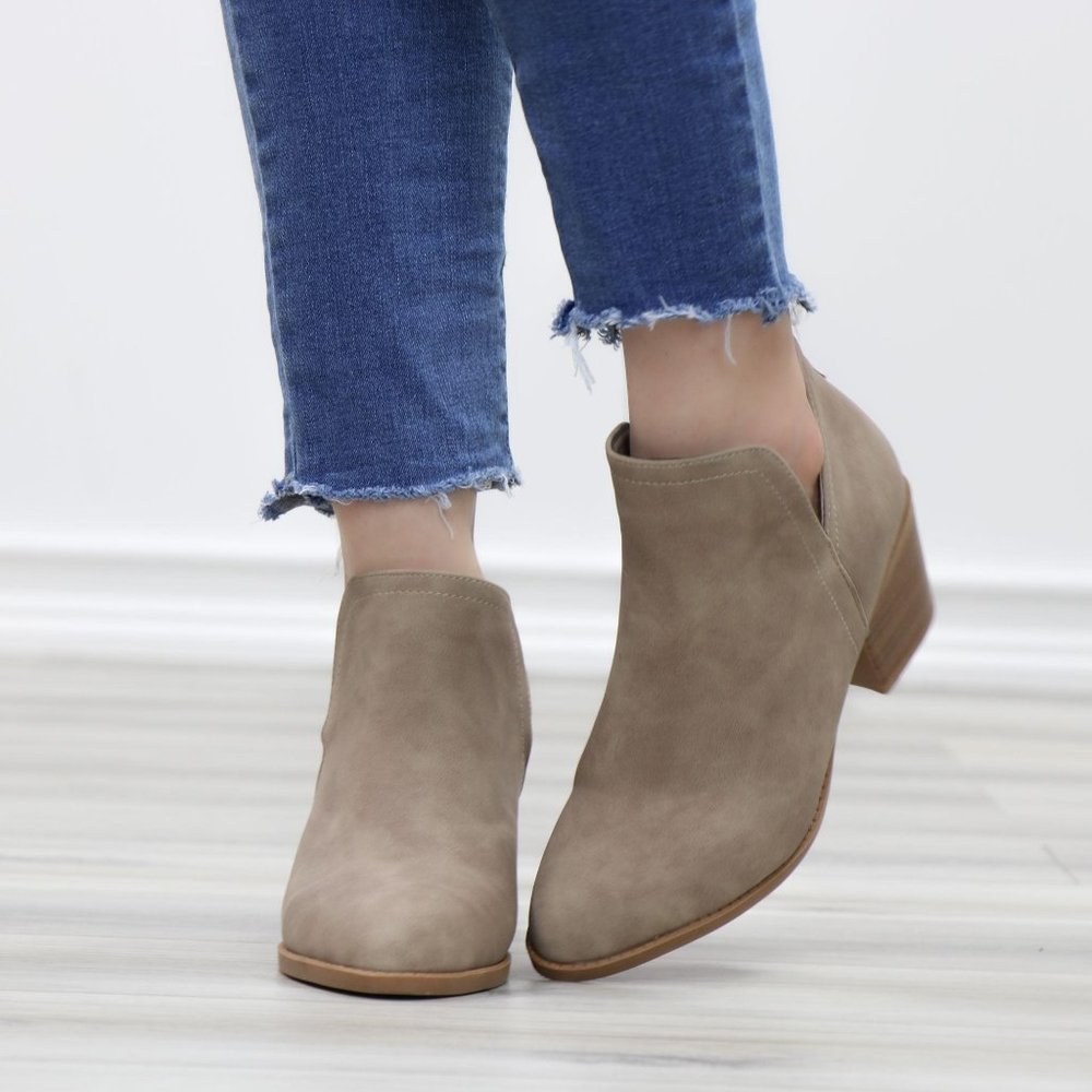 Khaki Pointy Toe Open Side Ankle Booties - Picture 8 of 15